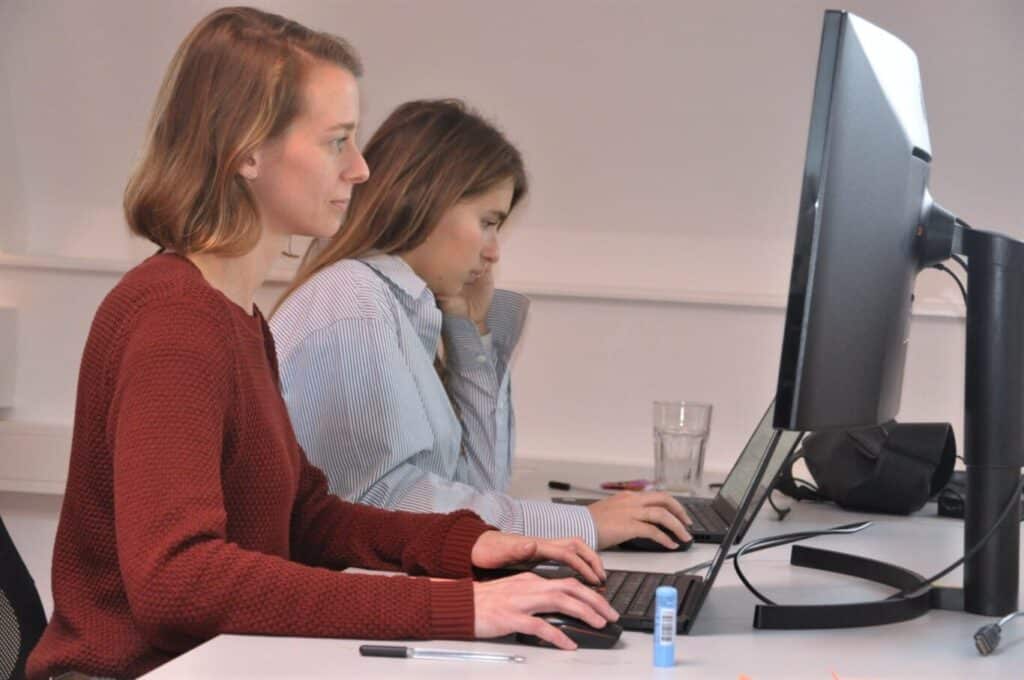 two women working